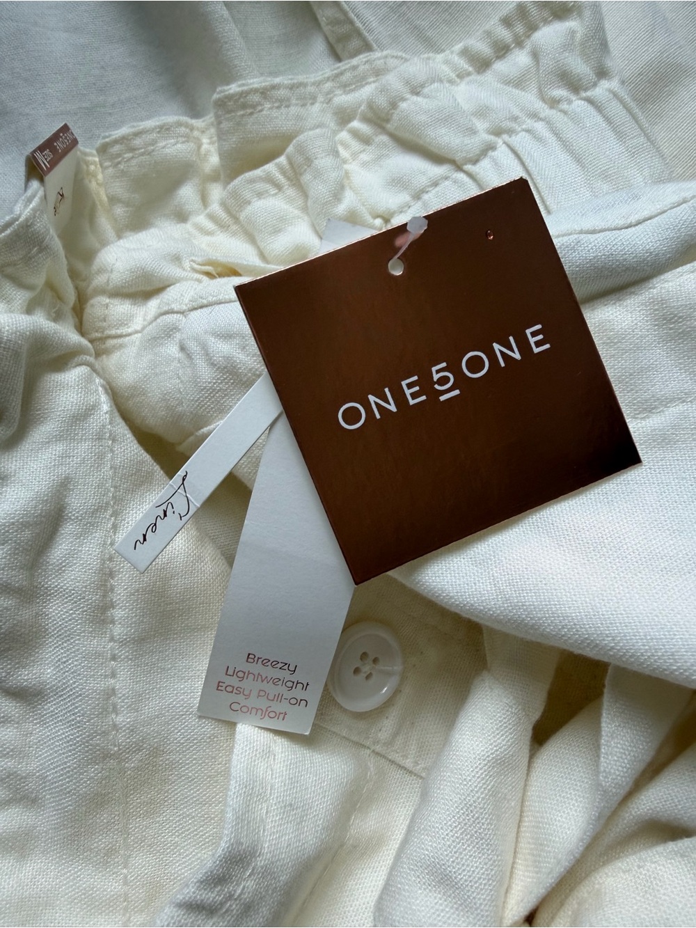 One 5 One Linen Blend Paperbag Pants Women’s Medium Natural Off White NWT - Picture 5 of 6